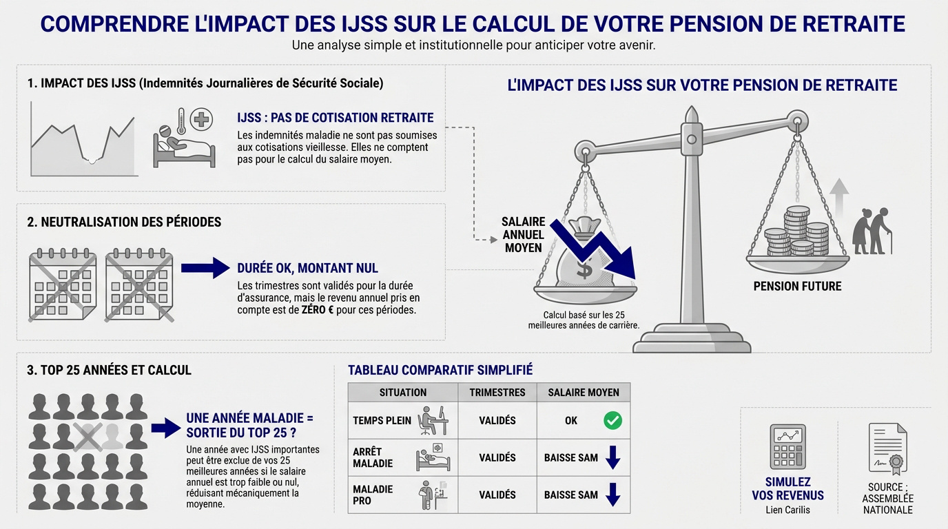 Comment valider vos trimestres retraite maladie sans erreur 3 Graphique montrant l'impact des indemnités journalières sur le calcul de la pension de retraite