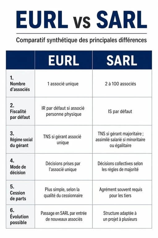 EURL ou SARL : une même responsabilité, mais des choix fiscaux et sociaux très différents 2 Différence eurl et sarl : tableau comparatif des associés, de la fiscalité et du régime social
