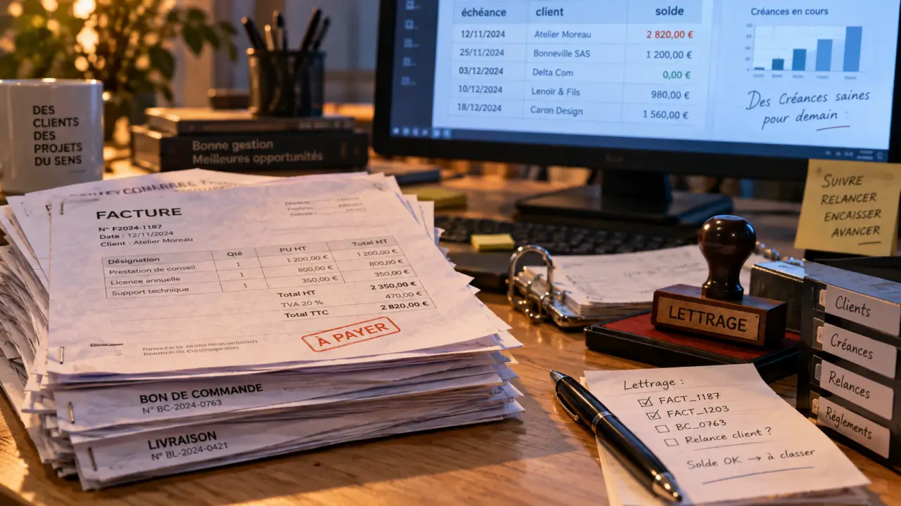 Assurer la gestion administrative et comptable des clients : suivi factures, bons de commande et paiements
