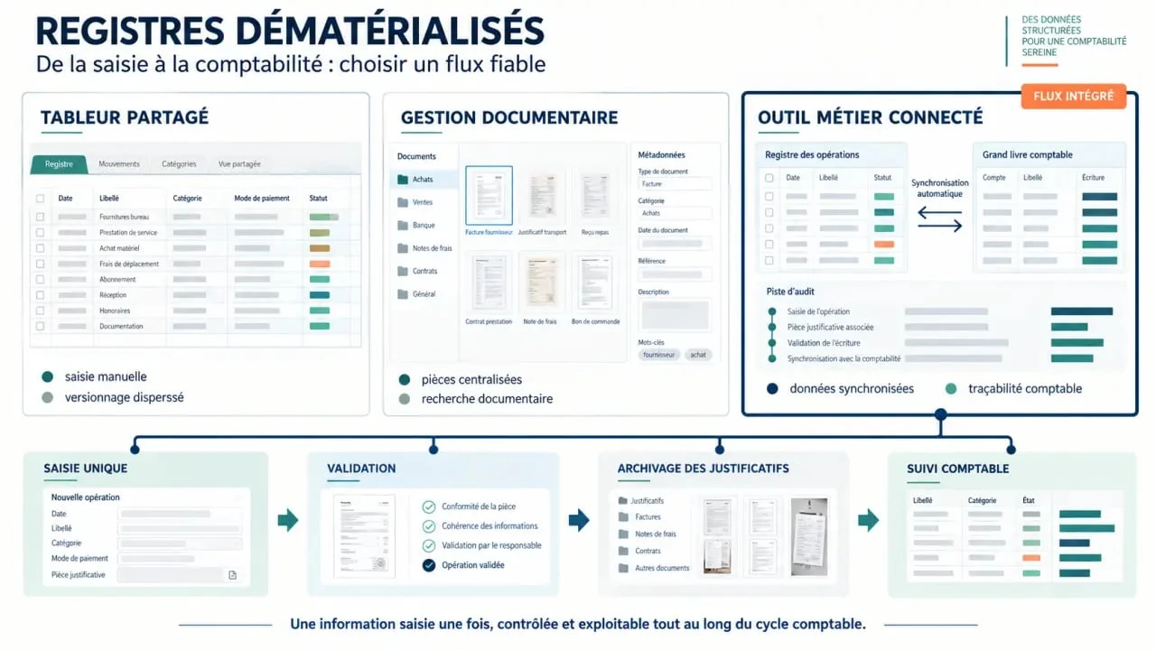 Gestion comptable et registres dématérialisés : le contrôle qui supprime les doubles saisies 2 Gestion comptable et dématérialisation des registres : comparaison des formats numériques et du circuit de validation