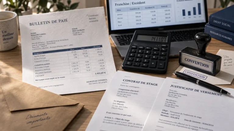 fiche de paie pour stagiaire : bulletin au-delà de la franchise