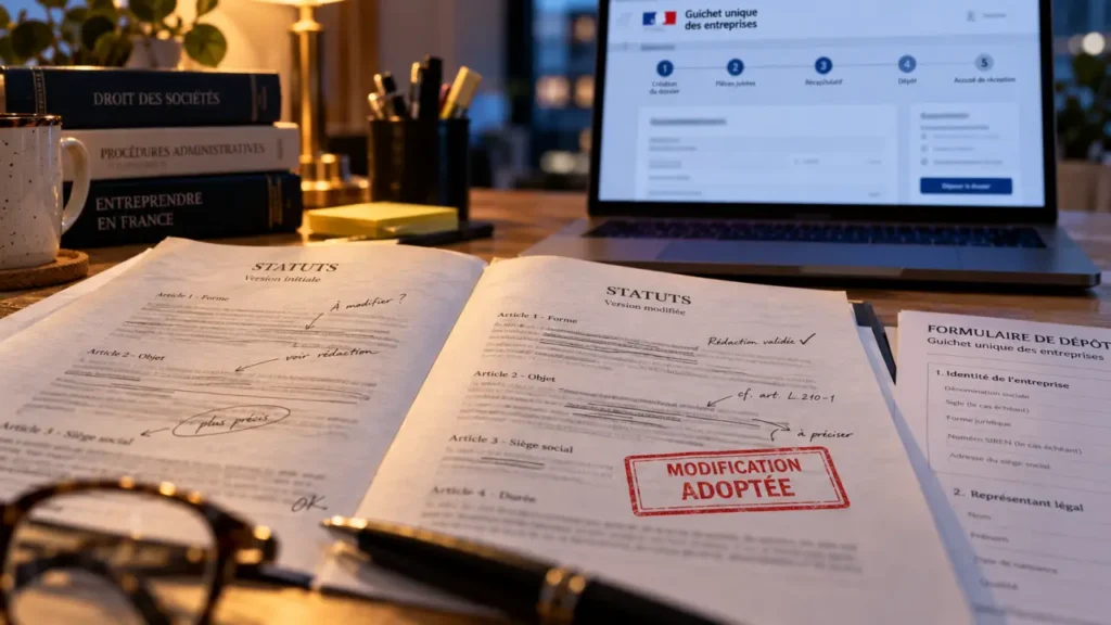 Changement objet social : dossier et annonce déposés au guichet unique