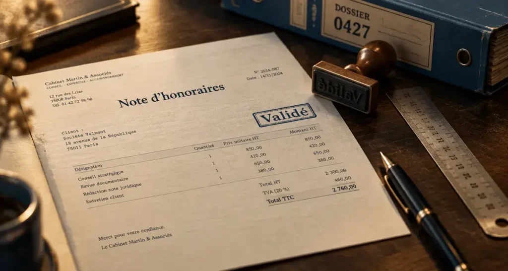 Une note d’honoraires est une facture, avec des usages professionnels distincts 1 Note d’honoraires ou facture validée sur un bureau